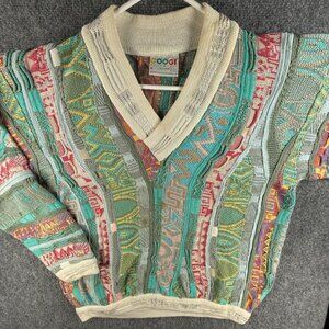 COOGI Australia Sweater Easter Pastel Colorful Medium Knit 3D V Neck Heavyweight